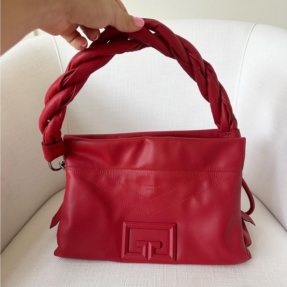 Red Braided-Handle Leather Shoulder Bag